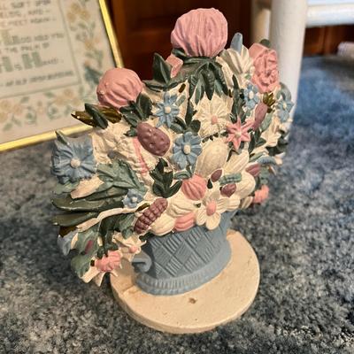 Vintage Shabby Chic Decor - Cast Iron Door Stop, Wicker, Ceramic, Needlepoint