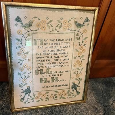 Vintage Shabby Chic Decor - Cast Iron Door Stop, Wicker, Ceramic, Needlepoint