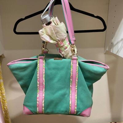 UBC1549 Vintage Lily Pulitzer Canvas Bag with Matching Umbrella