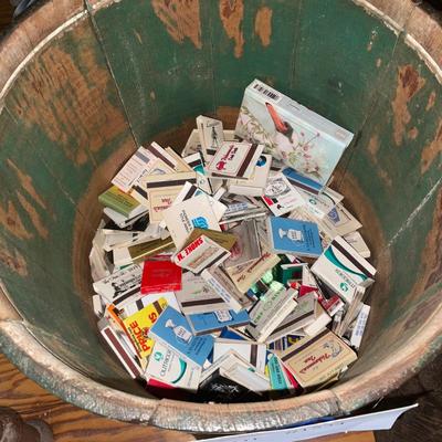 D1534 Vintage Firkin Bucket with Lid and Vintage Matchbook Matches