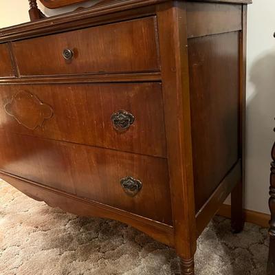 Solid Wood Antique Dresser w Mirror on Casters