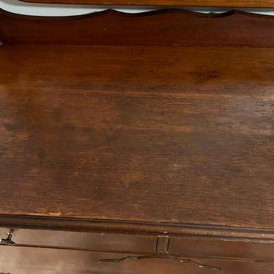 Solid Wood Antique Dresser w Mirror on Casters