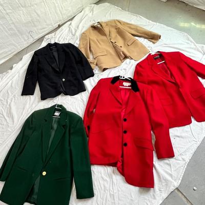 Lot 142 5 blazers - camel, red, red & black, forest green, navy