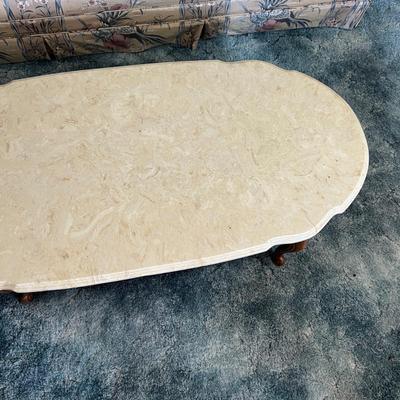 Carved Wood Marble Top Coffee Table