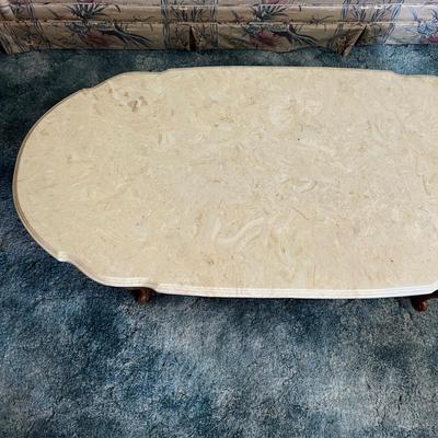 Carved Wood Marble Top Coffee Table