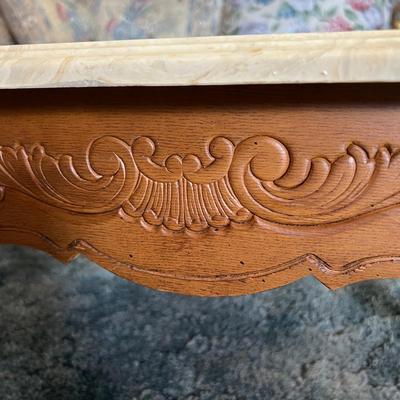 Carved Wood Marble Top Coffee Table