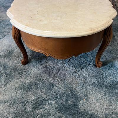 Carved Wood Marble Top Coffee Table
