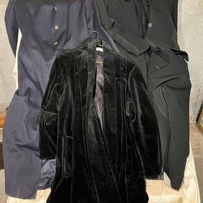 Lot 160 3 coats - 2 trench coats and 1 velour jacket (3/4 lnegth)