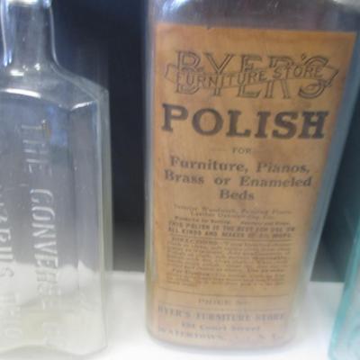 Embossed Glass Bottles Byer's Polish Pepto The Converse Co. Columbus Ohio (L)