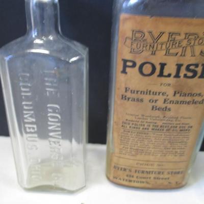 Embossed Glass Bottles Byer's Polish Pepto The Converse Co. Columbus Ohio (L)