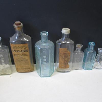 Embossed Glass Bottles Byer's Polish Pepto The Converse Co. Columbus Ohio (L)