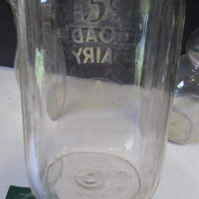 Vintage Universal Store Milk Bottle 5 Cents Embossed - Ribbed & Lake Road Dairy 5 Cents Bottle (L)