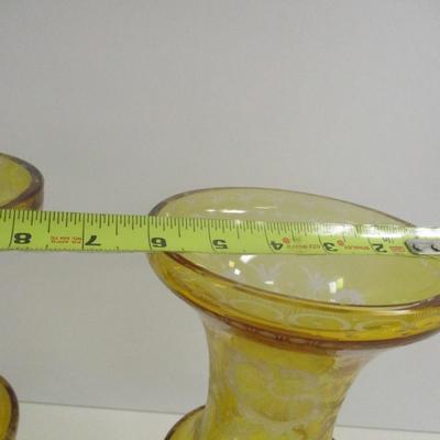 Bohemian Crystal Vase Amber To Clear Cut Etched