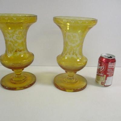 Bohemian Crystal Vase Amber To Clear Cut Etched