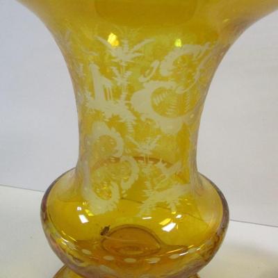 Bohemian Crystal Vase Amber To Clear Cut Etched