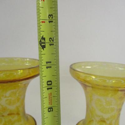 Bohemian Crystal Vase Amber To Clear Cut Etched