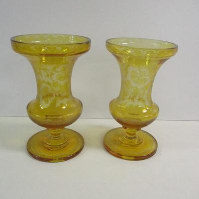 Bohemian Crystal Vase Amber To Clear Cut Etched