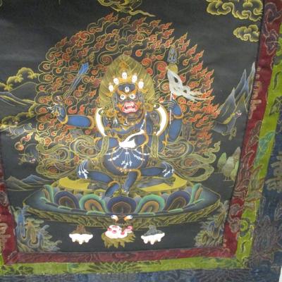 Tibetan Thangka Painting With Premium Silk Brocade