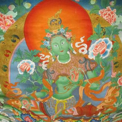 Tibetan Thangka Painting With Premium Silk Brocade