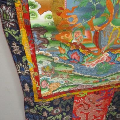 Tibetan Thangka Painting With Premium Silk Brocade