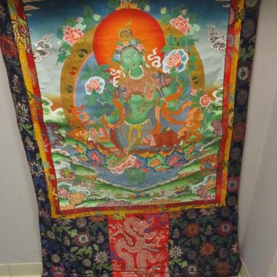 Tibetan Thangka Painting With Premium Silk Brocade