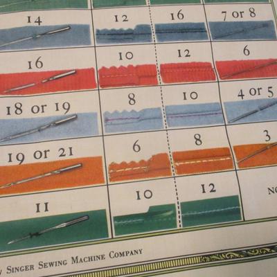 Vintage Litho Showing The Relationship Of Types Of Fabrics & Thread & Needle Sizes Etc...Singer Sewing Machine Company