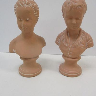 Female & Male Child Sculpture Bust Greek Roman Terracotta Clay