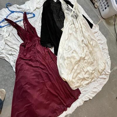 Lot 164 2 silky/Satin nightgowns (burgandy & ivory) sheer black cover
