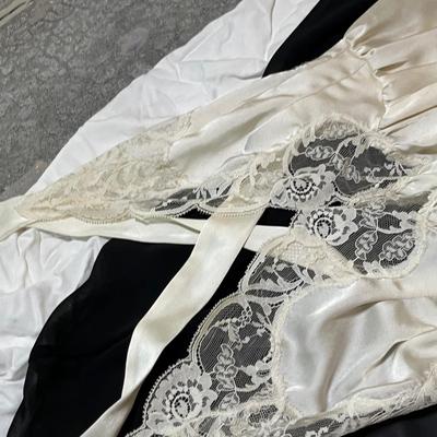 Lot 164 2 silky/Satin nightgowns (burgandy & ivory) sheer black cover