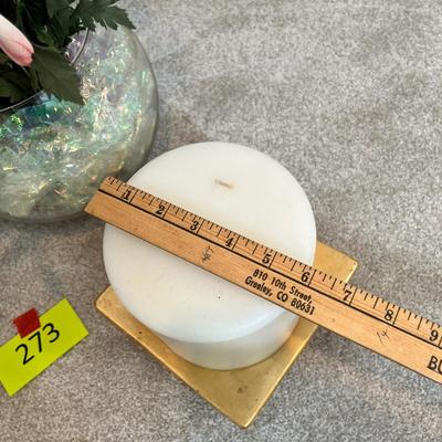 Lot 273 Glass vase arrangement and candle