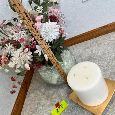 Lot 273 Glass vase arrangement and candle