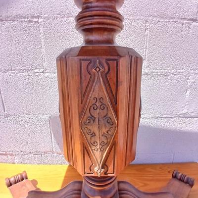 Antique Carved Ornate Pedestal Table by Davis-Birely Table Co. – Shelbyville, Indiana