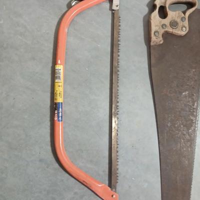Lot of 3 Vintage Hand Tools – 21" Bow Saw, Hand Saw, Carpenter’s Square