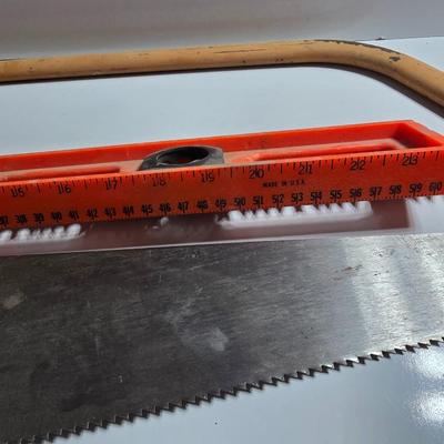 Lot of 3 Hand Tools – Bow Saw Hand Saw and Level