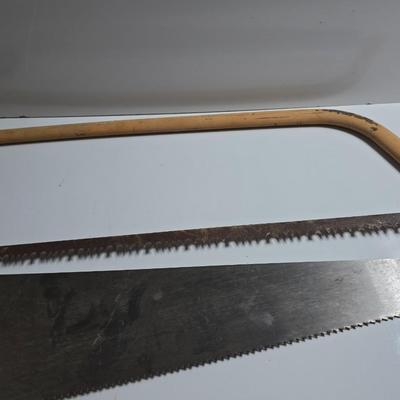 Lot of 3 Hand Tools – Bow Saw Hand Saw and Level
