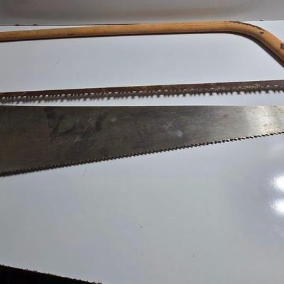 Lot of 3 Hand Tools – Bow Saw Hand Saw and Level