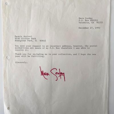 Mara Corday signed letter