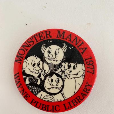Monster Mania Wayne Public Library vintage pin