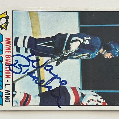 Pittsburgh Penguins Wayne Bianchin 1977 Topps #188 signed trading card