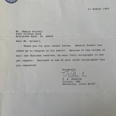 Colonel T.R Patrick signed typed letter