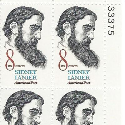Sidney Lanier American Poet Plate Block