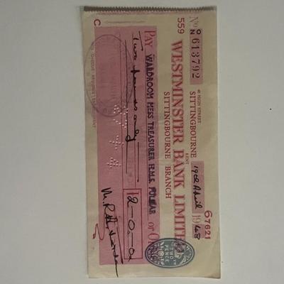1948 Wardroom Mess Treasurer signed check