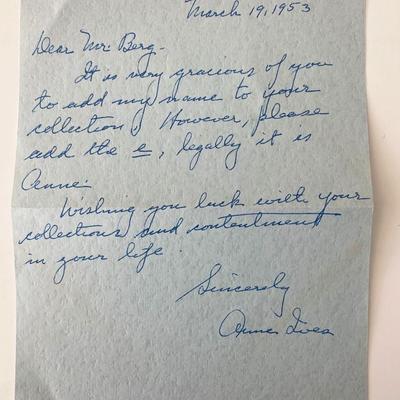 Anne Ives signed 1953 letter