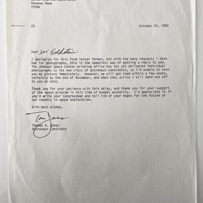 Astronaut Thomas D. Jones signed Nasa letter