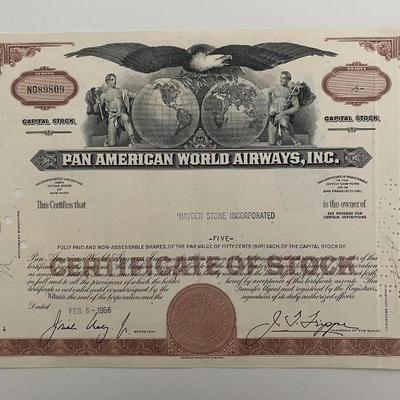 Pan American World Airways, INC Five Shares Certificate of Stock