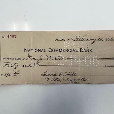 Governor of New York David B. Hill 1906 check