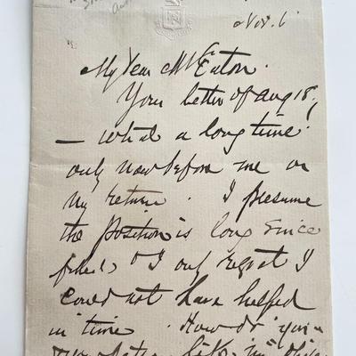 Author Francis Hopkinson Smith signed letter