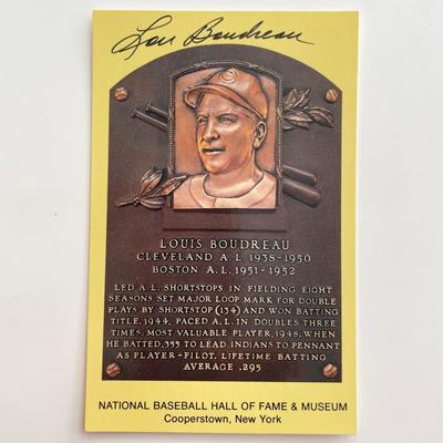 Lou Boudreau Signed Baseball Hall of Fame Plaque Postcard