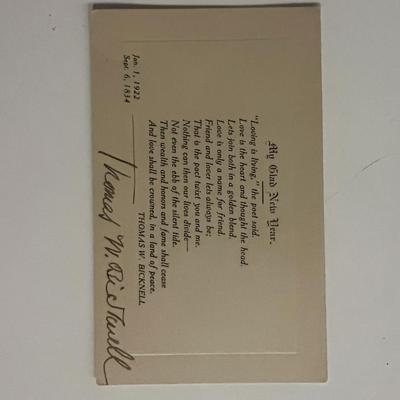American Historian Thomas W. Bicknell signed poem
