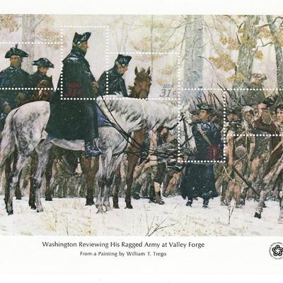 Washington Reviewing His Ragged Army At Valley Forge Souvenir Stamp Sheet